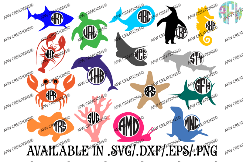 monogram-ocean-animals-svg-dxf-eps-cut-files