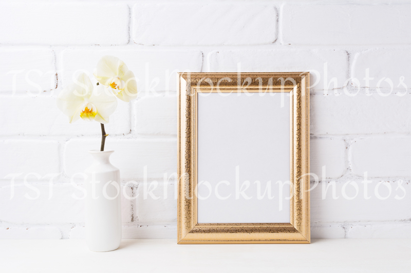 golden-frame-mockup-with-soft-yellow-orchid-in-vase