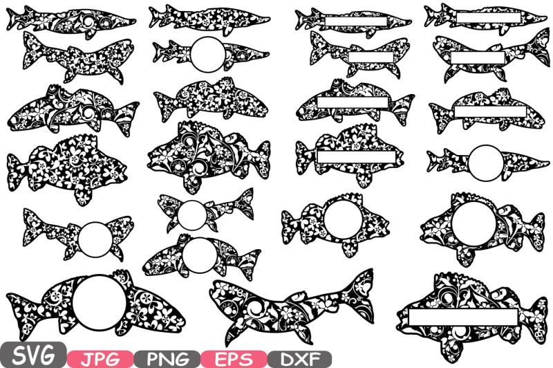 Download Split & Circle Fish Monogram SVG Silhouette Cutting Files Fishing SVG bundle vinyl Pike ocean ...