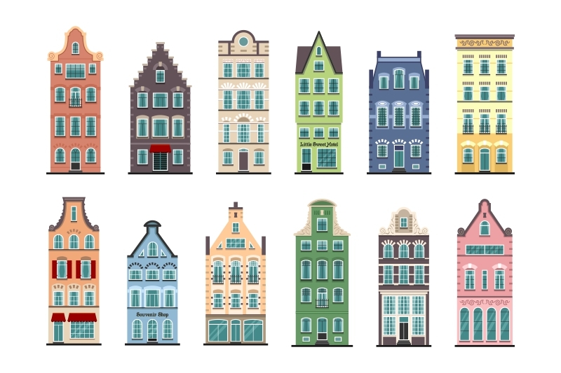 set-of-12-amsterdam-old-houses-cartoon-facades