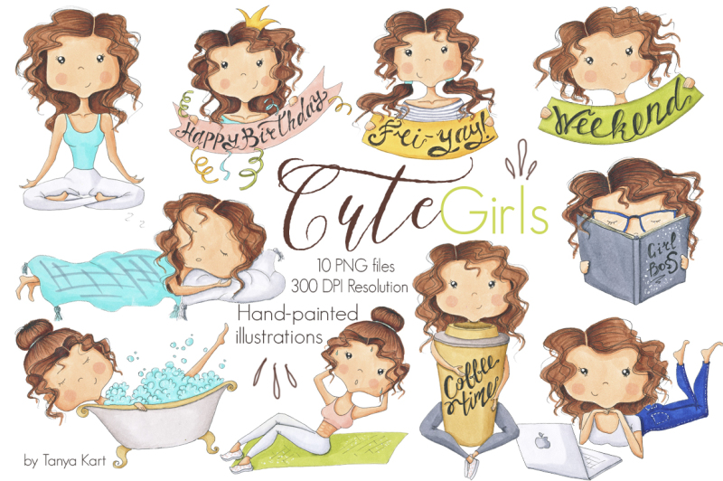 cute-girls-hand-painted-clipart
