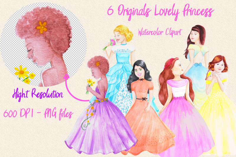 lovely-princess-watercolor-clipart-collection