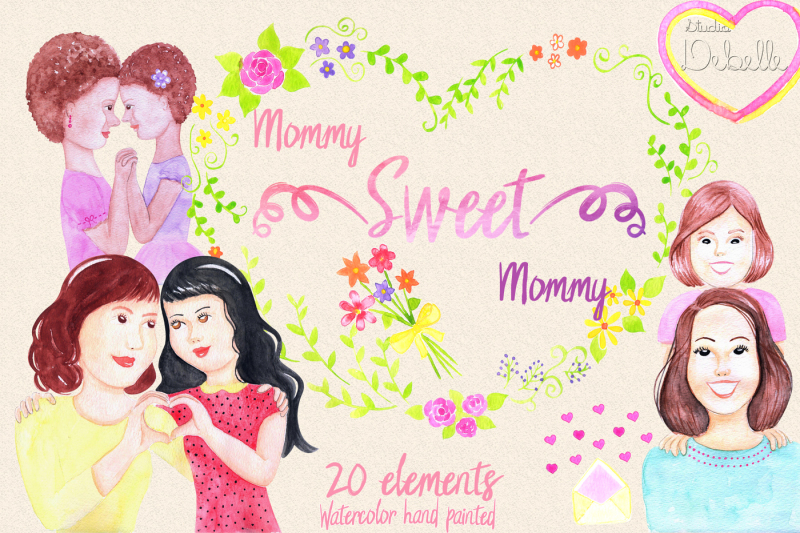 mommy-sweet-mommy-watercolor-handmade-clipart-collection-20-elements