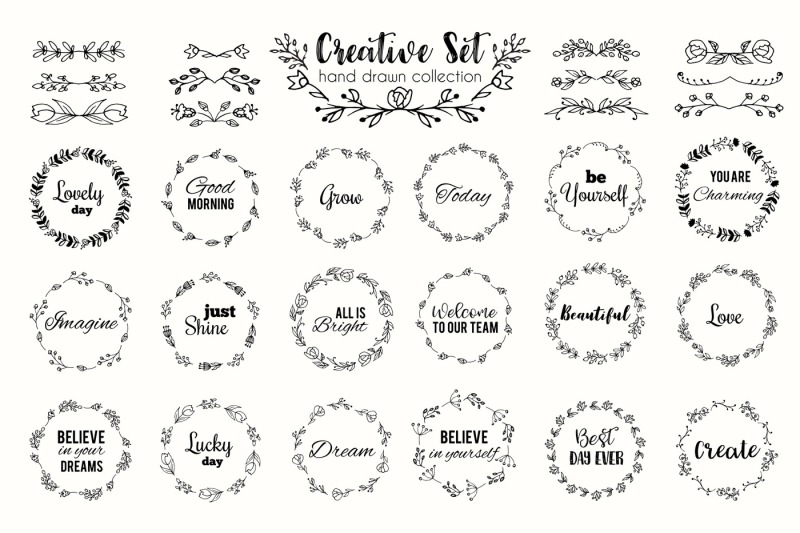 floral-wreath-and-flourishes-set-vector-illustration