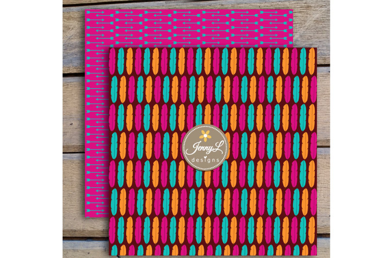 boho-feather-tribal-digital-papers-and-clipart-set