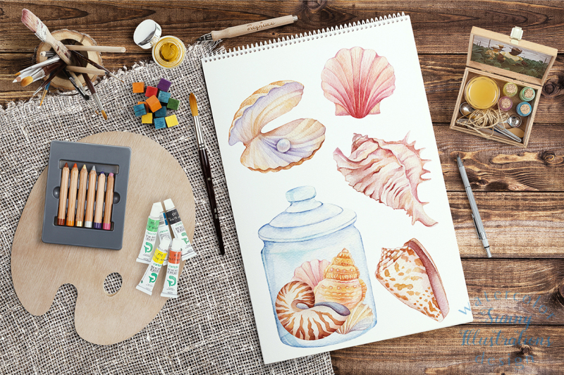 watercolor-seashells-perl-of-the-sea