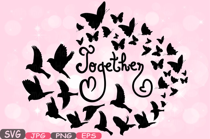 Download Together Family birds & Butterflies butterfly Silhouette Digital Clipart family Birds clip art ...