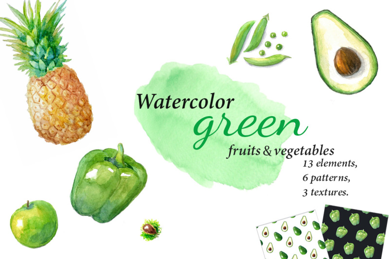 watercolor-green-fruits-vegetables