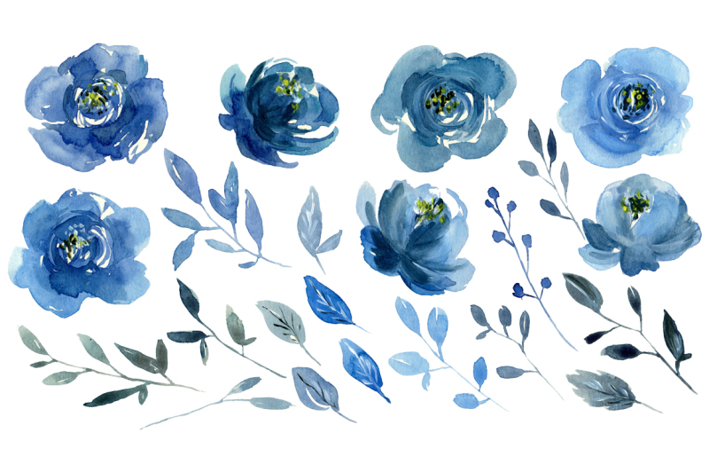 watercolor-indigo-blue-roses-flowers-bouquets-and-a-wreath