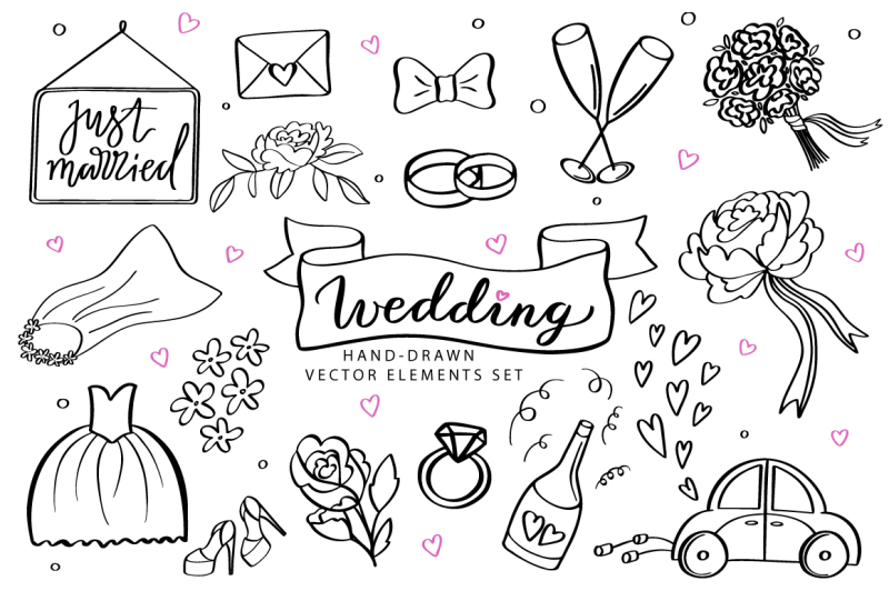 wedding-hand-drawn-doodle-elements-set