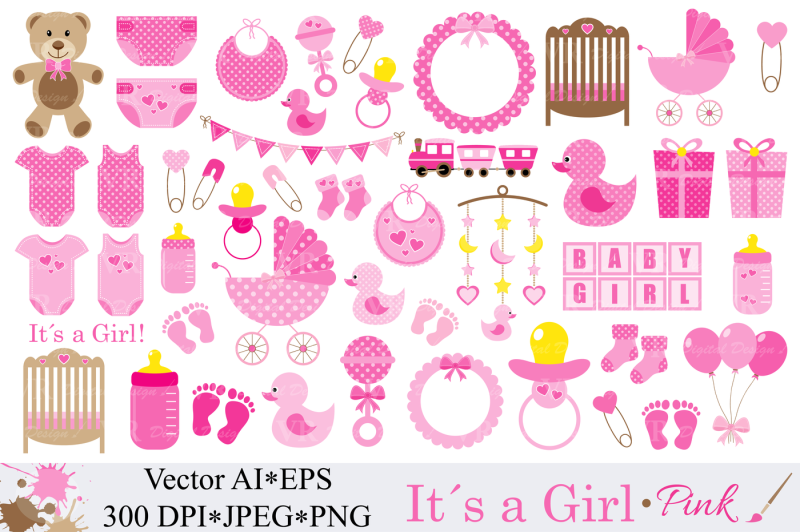 baby-girl-clipart-pink-baby-shower-clipart-vector