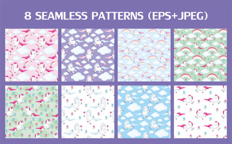 funny-unicorns-vector-clipart-and-seamless-patterns