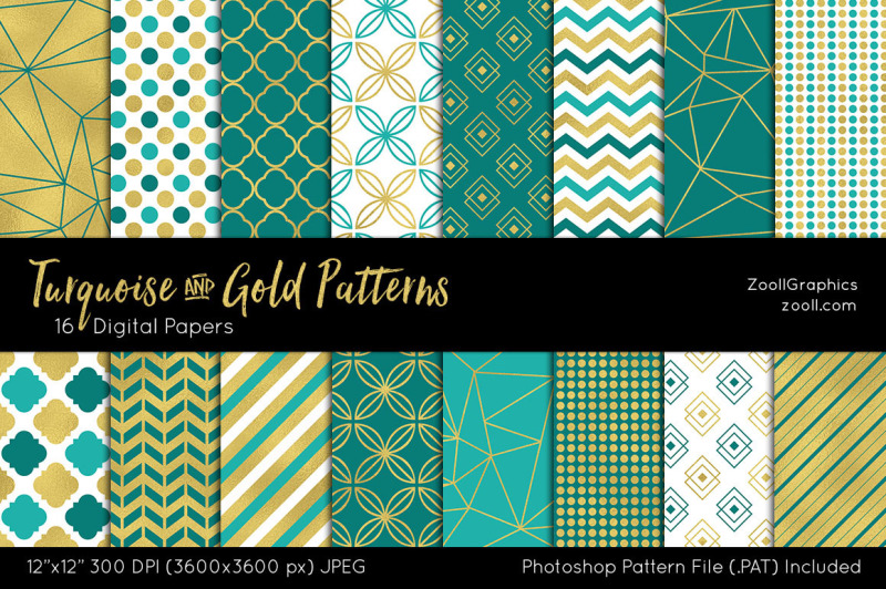 turquoise-and-gold-digital-papers
