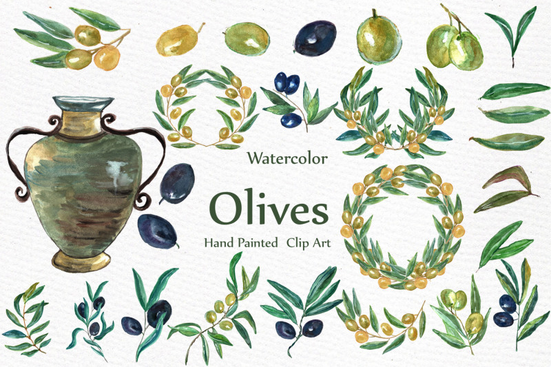 watercolor-olive-clip-art-set