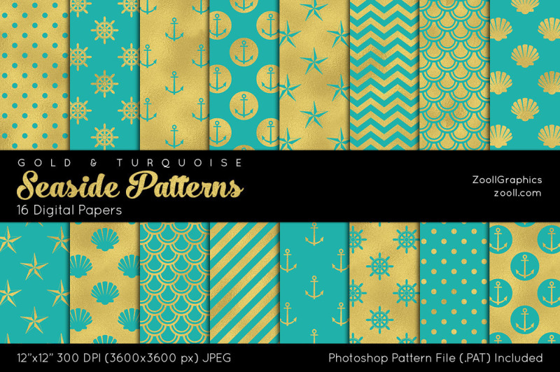 seaside-patterns-gold-and-turquoise-digital-papers