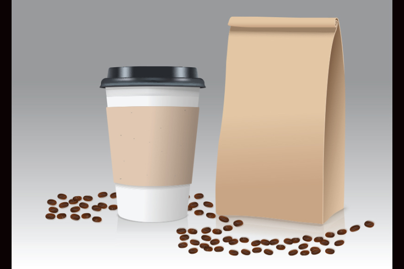 realistic-take-away-paper-coffee-cup-and-brown-paper-bags
