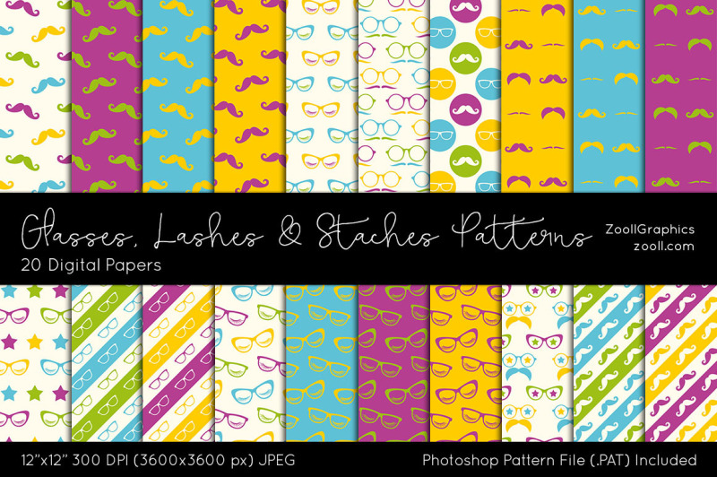 glasses-lashes-and-staches-patterns-digital-papers