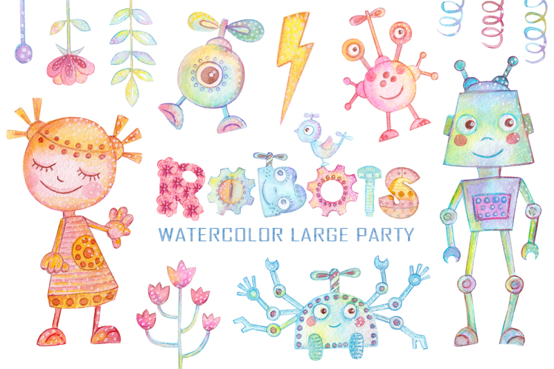 watercolor-robots-party