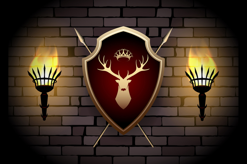 deer-shield-with-torches-on-the-wall