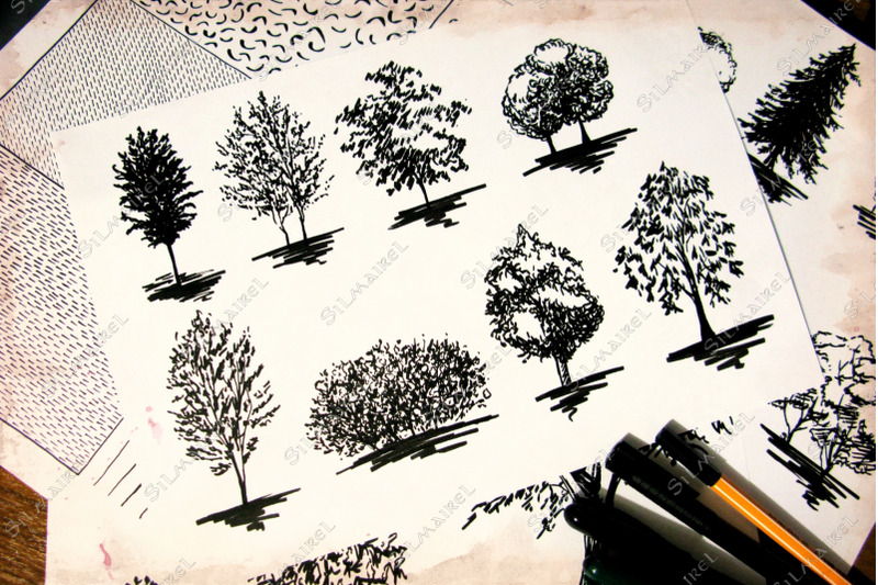 20-tree-silhouette-sketch-set-vector