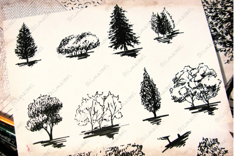 20-tree-silhouette-sketch-set-vector