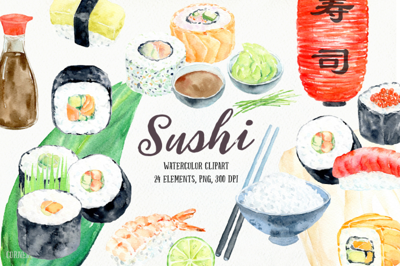 watercolor-clipart-sushi-japanese-food