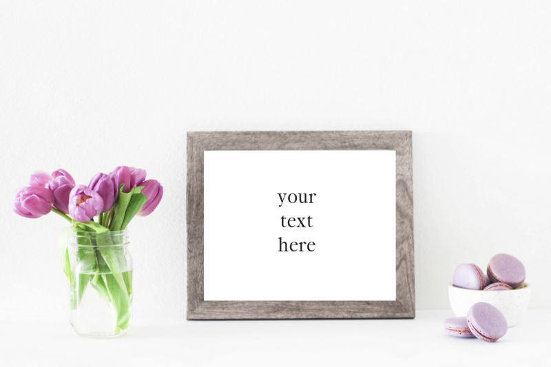 Download Purple Tulips in Wooden Frame Mockup By babygotbrand ...