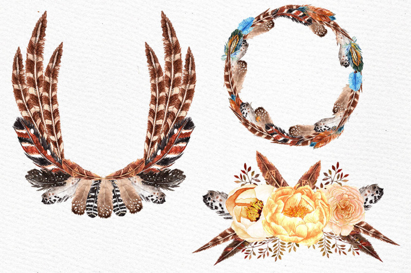 watercolor-feather-wreaths-clipart