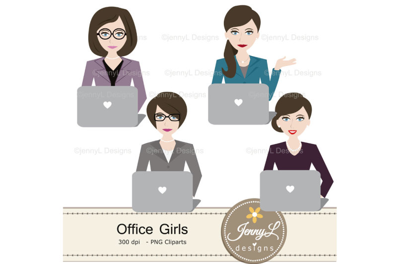 office-girls-digital-papers-and-clipart-set