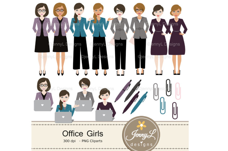 office-girls-digital-papers-and-clipart-set