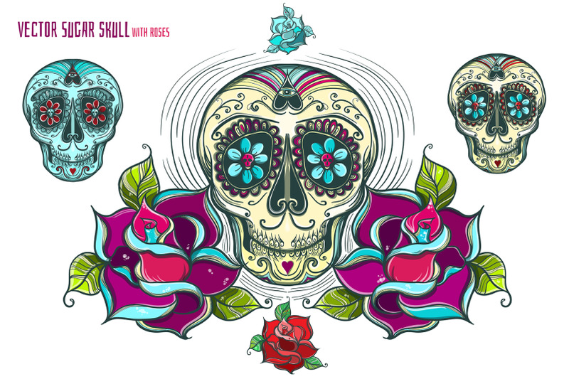 vector-sugar-skull-with-roses