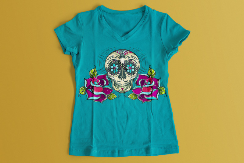 vector-sugar-skull-with-roses