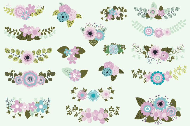 mint-violet-green-flowers-clipart-wedding-floral-clipart-bouquet-blossom
