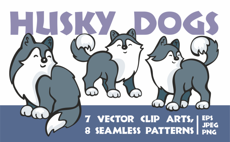cute-husky-dogs-vector-clip-arts-and-seamless-patterns