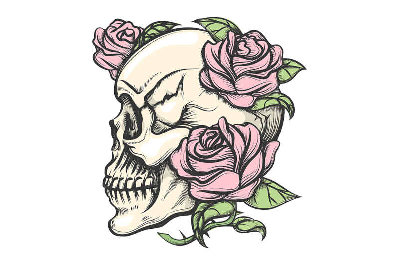 skull-with-roses