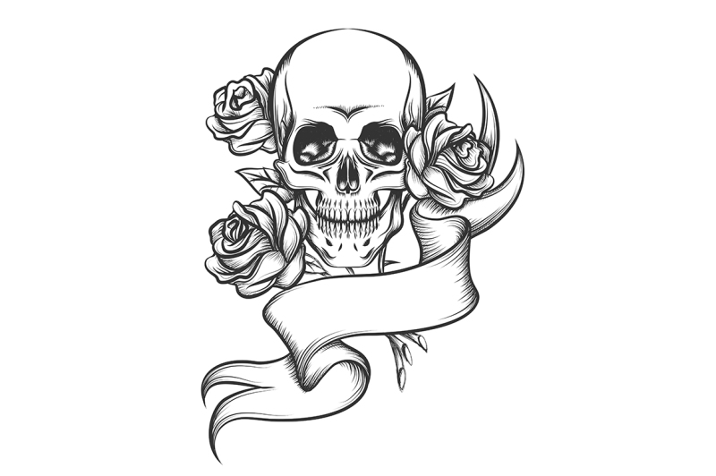 skull-and-roses-with-ribbon