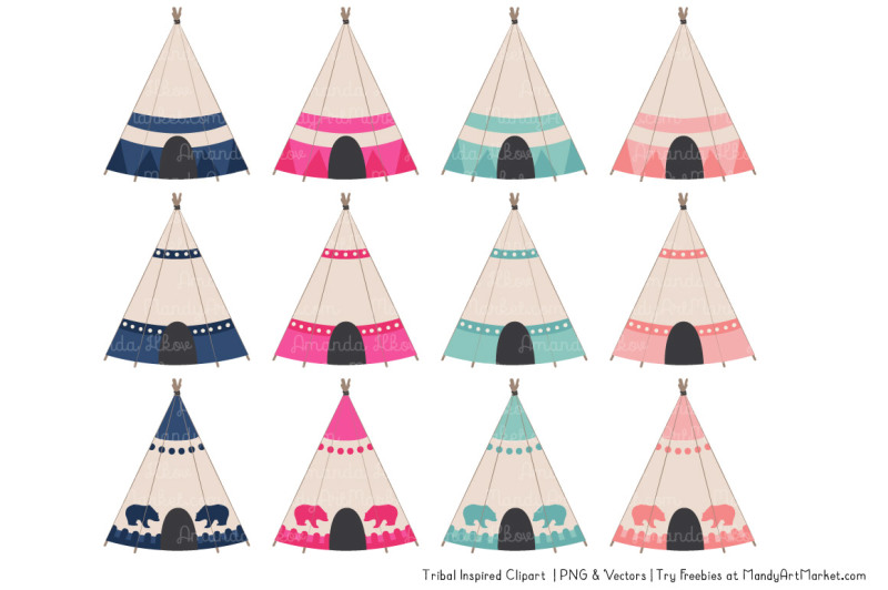 tribal-clipart-collection-in-navy-and-hot-pink