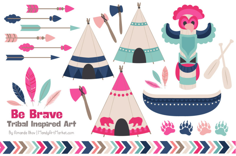 tribal-clipart-collection-in-navy-and-hot-pink