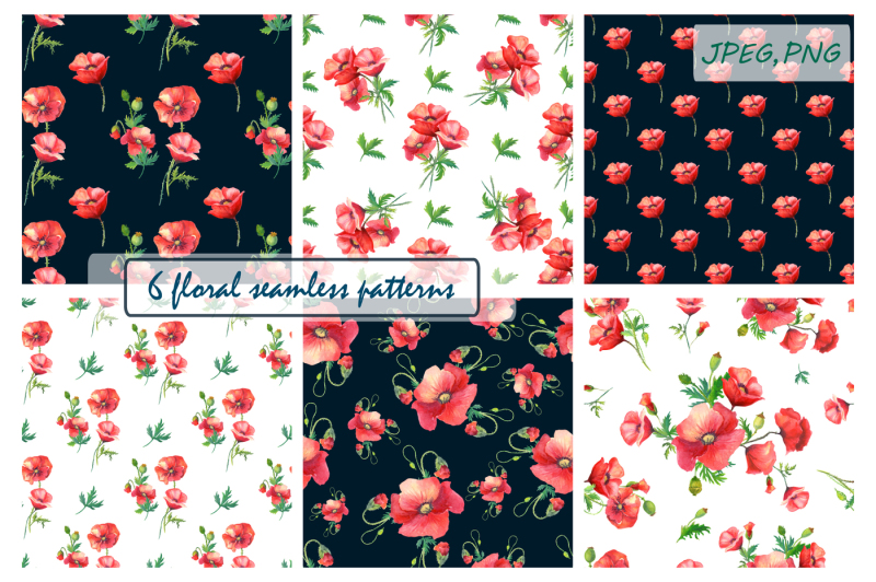 watercolor-poppies-6-patterns