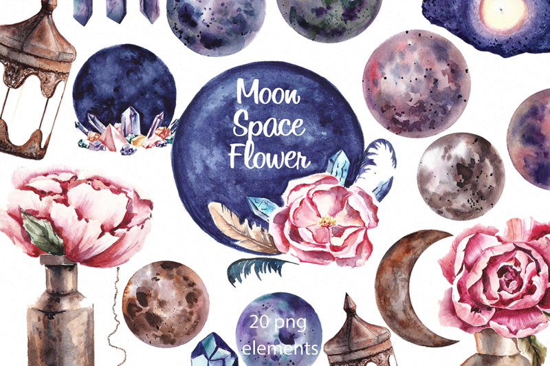moon-space-flower-spring-clipart