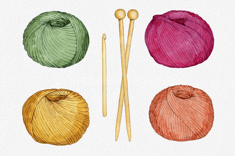 hand-drawn-watercolor-knittig-set