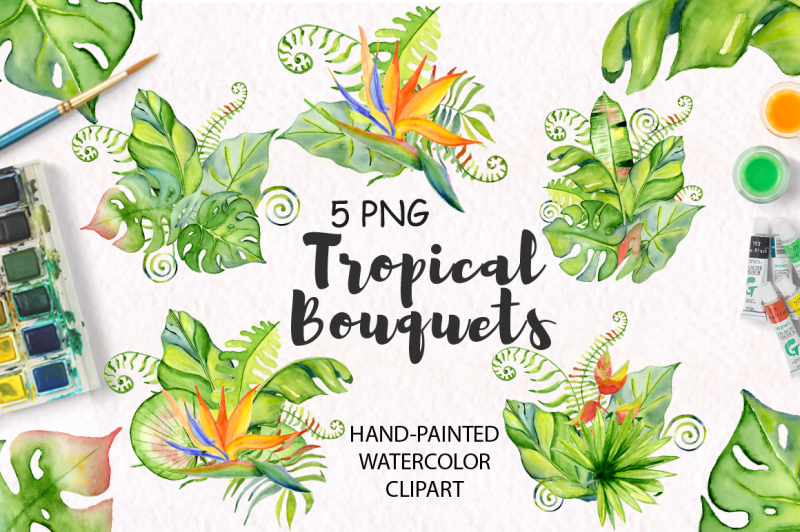 tropical-bouquets-watercolor-jungle-clipart