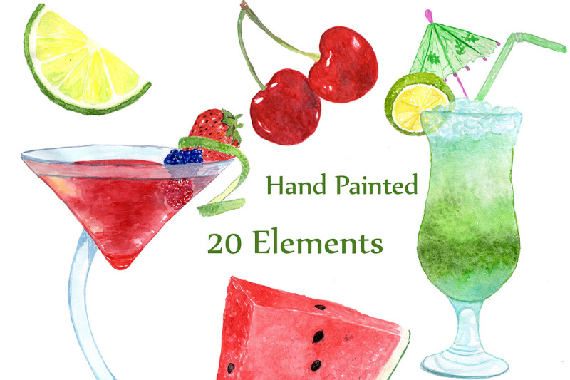 Watercolor Cocktails Clipart By Lecoqdesign Thehungryjpeg Com
