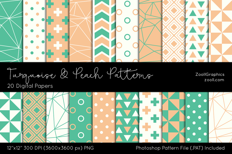 turquoise-and-peach-digital-papers