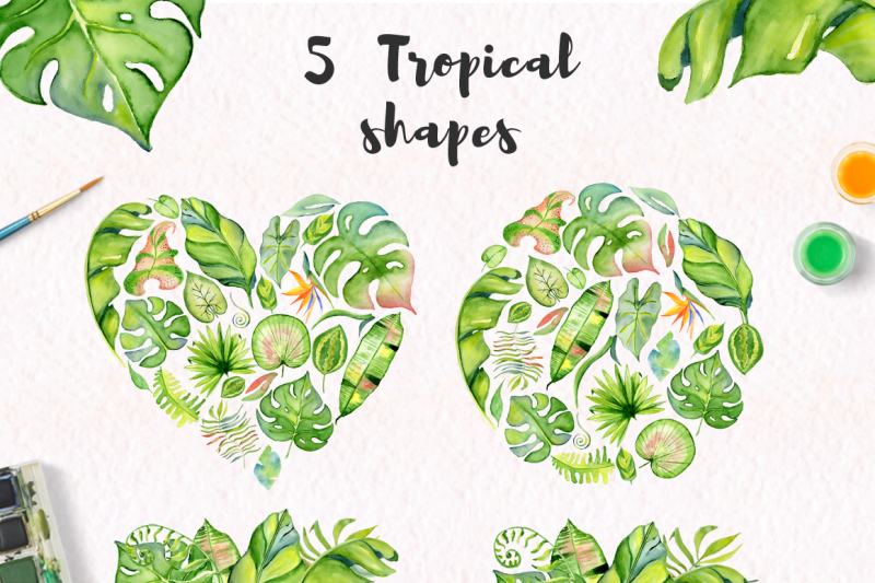 tropical-leaves-watercolor-shapes-jungle-clipart