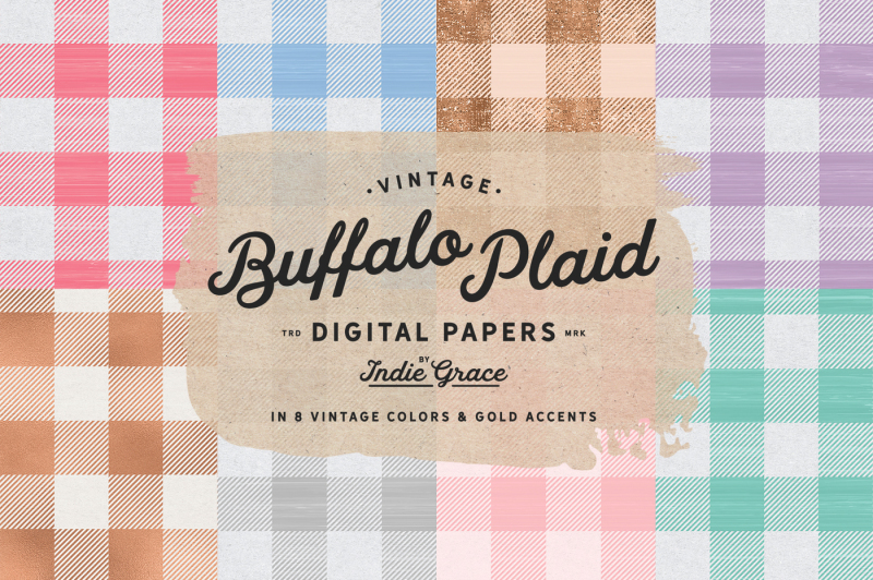 vintage-buffalo-plaid-digital-papers-buffalo-check-plaid-soft-pastel-colors-rose-gold-textures