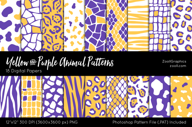 yellow-and-purple-animals-digital-papers