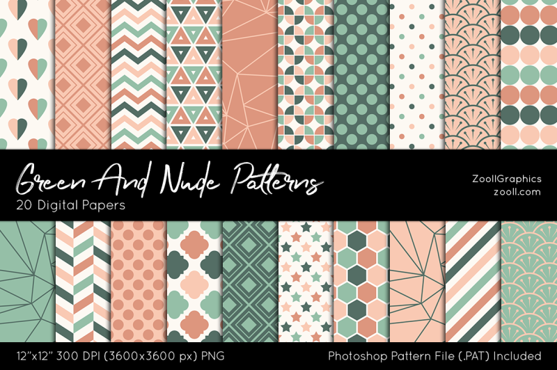 green-and-nude-digital-papers