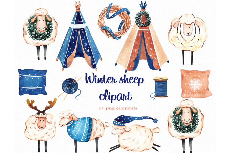 winter-sheep-boho-watercolor-clipart