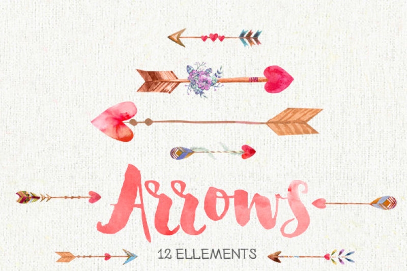 arrows-cupid-039-s-hand-drawn-watercolour-clipart-diy-elements-hearts-flowers-invite-tribal-arrows-transparent-digital-png